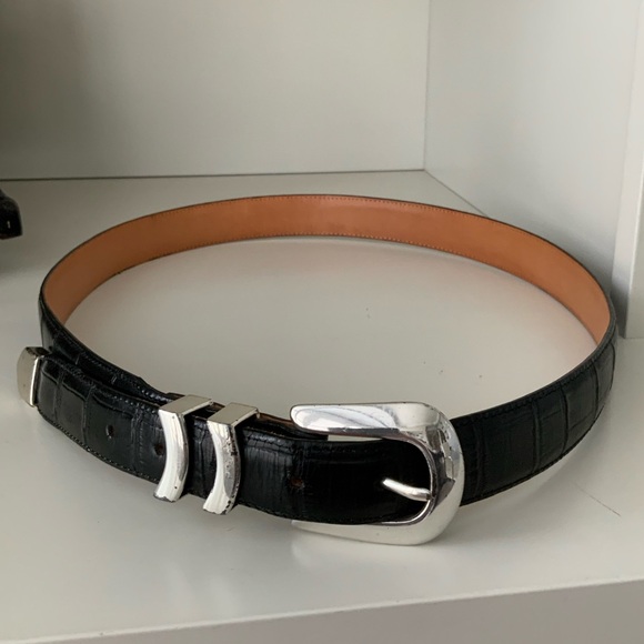 Vintage BRIGHTON ONYX Croc Embossed Leather Buckle Black Women’s Belt Size 42 - Picture 3 of 16